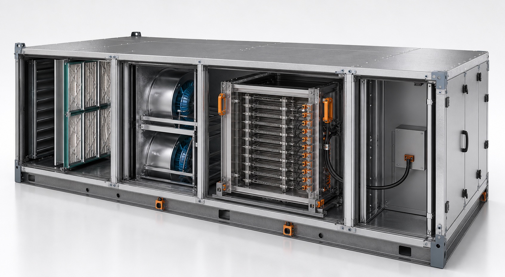 Concept illustration of an electric heater module installed in custom HVACD equipment